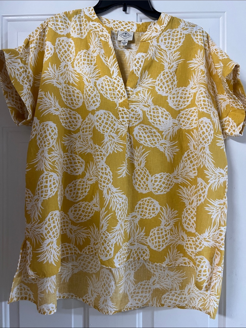Pineapple Print Short Sleeve Tunic Top - Yellow